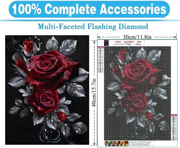 CTTG171CT_3 MOMDEDP Rose Diamond Painting Kits for Adults,Rose Flower Diamond Art Kits for Beginners,Roses Gem Art Kits for Adults for Home Wall Decor 16x12inch Floral