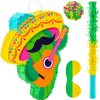 Lewtemi Cactus Piñata with Mini Sombrero Party Hats Mexican Fiesta Decorations Set with Piñata Stick Blindfold and Confetti for Cinco De Mayo Taco Birthday Party 16.1 x 13 x 3 Inch