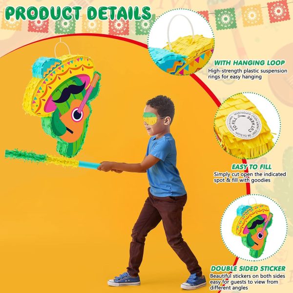 Lewtemi Cactus Piñata with Mini Sombrero Party Hats Mexican Fiesta Decorations Set with Piñata Stick Blindfold and Confetti for Cinco De Mayo Taco Birthday Party 16.1 x 13 x 3 Inch