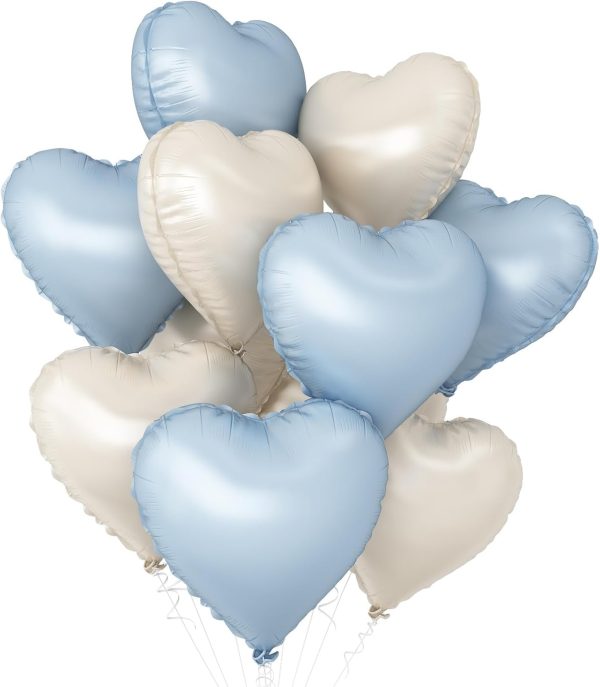 Baby Blue Heart Balloons,10Pcs Cream White Blue Foil Heart Shaped Balloons,18Inch Sand White Pastel Blue Helium Balloon for Valentines,Engagement,Birthday,Baby Shower,Wedding Party Decorations | 10Pcs 18Inch Baby Blue White Foil Heart Shaped Balloons for Birthday Engagement Baby Shower Birthday Valentines Decorations