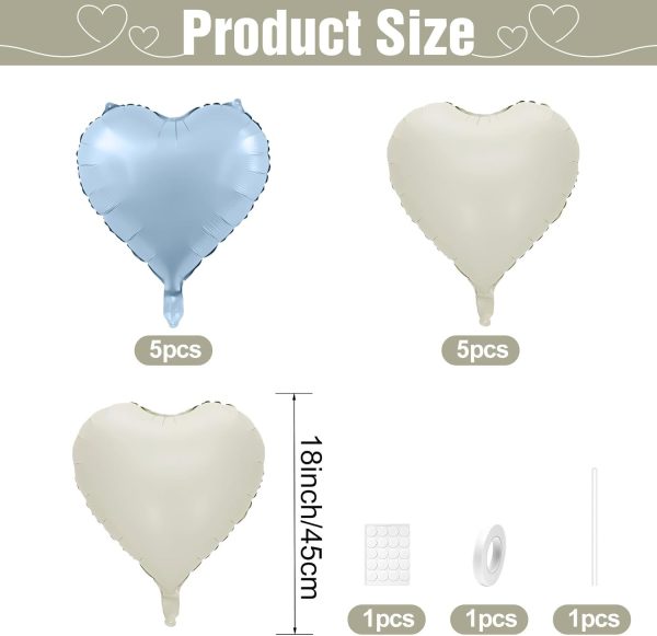 Baby Blue Heart Balloons,10Pcs Cream White Blue Foil Heart Shaped Balloons,18Inch Sand White Pastel Blue Helium Balloon for Valentines,Engagement,Birthday,Baby Shower,Wedding Party Decorations | 10Pcs 18Inch Baby Blue White Foil Heart Shaped Balloons for Birthday Engagement Baby Shower Birthday Valentines Decorations