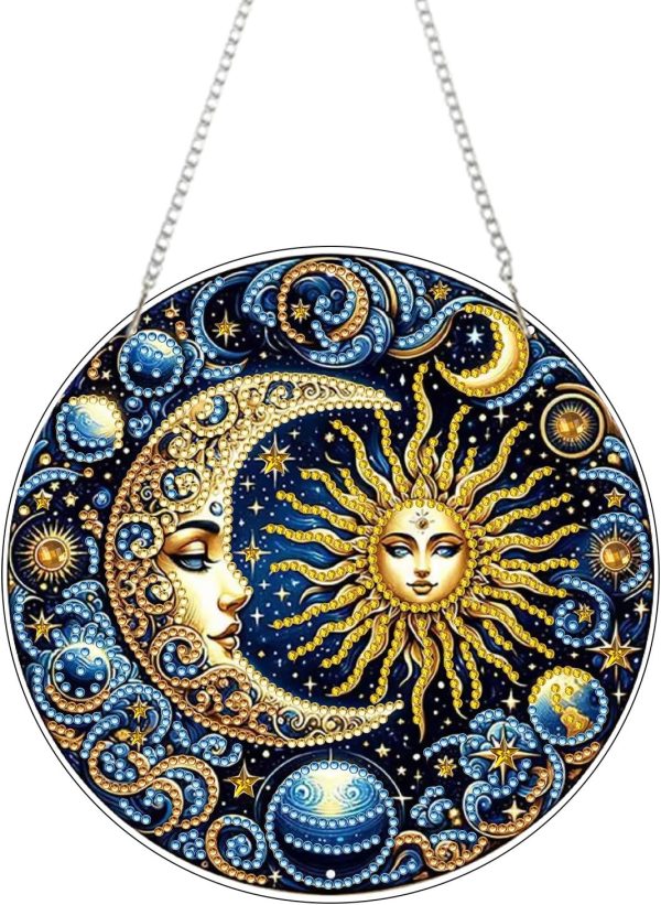 RYMILIE Hanging Diamond Art Kits for Adults Sun and Moon 8x8inch | 5D Pearl Art Kits for Adults, DIY Special-Shaped Suncatcher Pendant, Window Hanging Decor Gift for Home & Garden