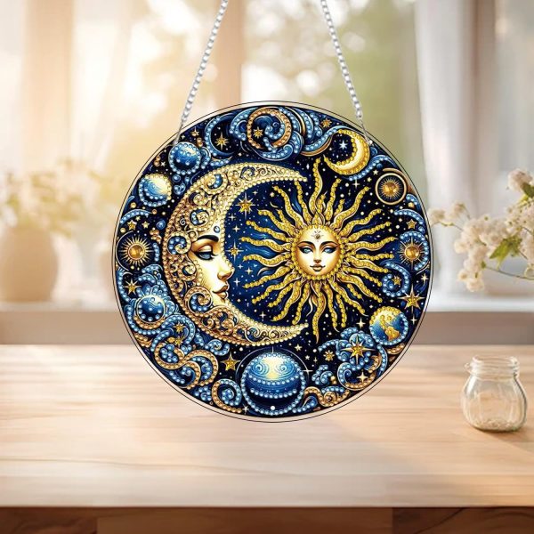 RYMILIE Hanging Diamond Art Kits for Adults Sun and Moon 8x8inch | 5D Pearl Art Kits for Adults, DIY Special-Shaped Suncatcher Pendant, Window Hanging Decor Gift for Home & Garden
