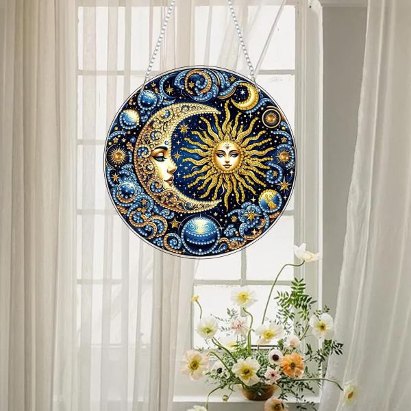 RYMILIE Hanging Diamond Art Kits for Adults Sun and Moon 8x8inch | 5D Pearl Art Kits for Adults, DIY Special-Shaped Suncatcher Pendant, Window Hanging Decor Gift for Home & Garden