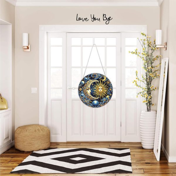 RYMILIE Hanging Diamond Art Kits for Adults Sun and Moon 8x8inch | 5D Pearl Art Kits for Adults, DIY Special-Shaped Suncatcher Pendant, Window Hanging Decor Gift for Home & Garden