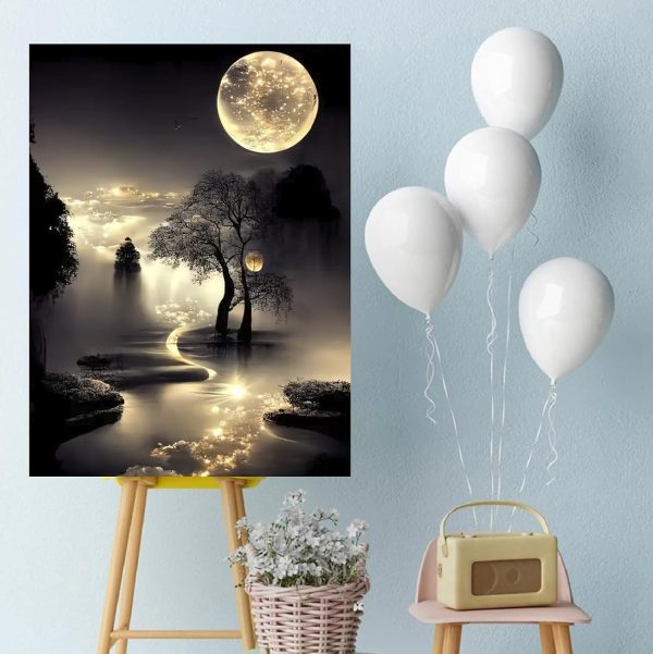 COHAYISY Moon Beach Diamond Art Kits for Adults, 5D Seaside Moonlight Diamond Painting Kits for Beginners, DIY Full Drill Dots Gem Art Paint for Home Wall Decor 12 x 16 Inch