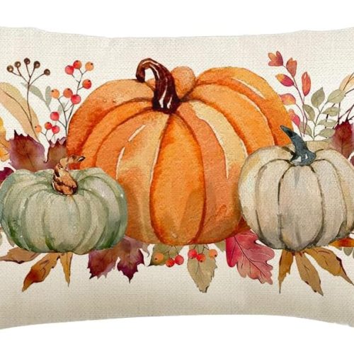 Fall Pillow Covers 12x20,Pumpkin Thanksgiving Outdoor Autumn Lumbar | Maple Leaf Decoration for Home Couch,No Insert,Durable Polyester,Fit 12x20 inch Inserts or Smaller
