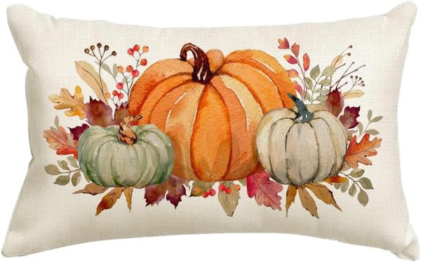 Fall Pillow Covers 12x20,Pumpkin Thanksgiving Outdoor Autumn Lumbar | Maple Leaf Decoration for Home Couch,No Insert,Durable Polyester,Fit 12x20 inch Inserts or Smaller