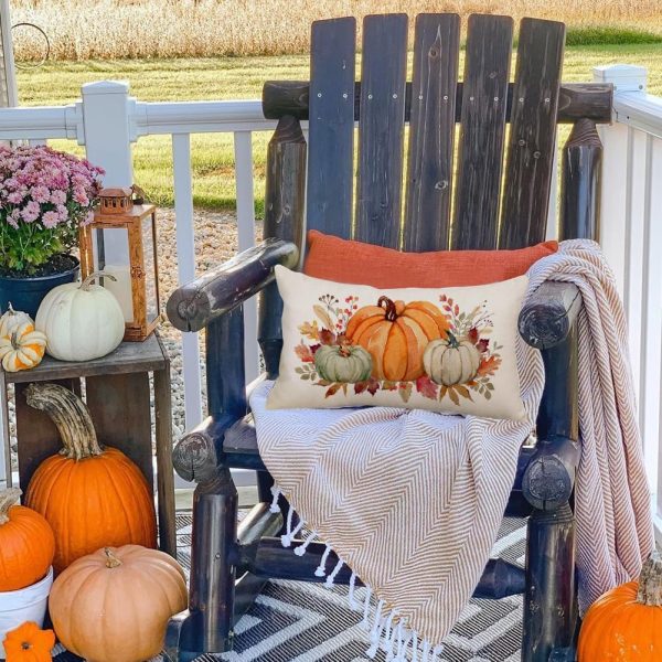 Fall Pillow Covers 12x20,Pumpkin Thanksgiving Outdoor Autumn Lumbar | Maple Leaf Decoration for Home Couch,No Insert,Durable Polyester,Fit 12x20 inch Inserts or Smaller