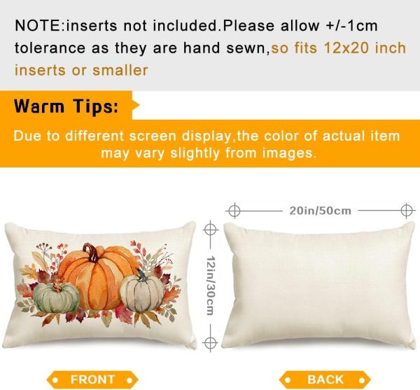 Fall Pillow Covers 12x20,Pumpkin Thanksgiving Outdoor Autumn Lumbar | Maple Leaf Decoration for Home Couch,No Insert,Durable Polyester,Fit 12x20 inch Inserts or Smaller