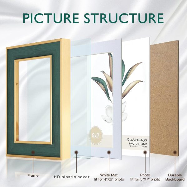 XUANLUO 4 Pack Picture Frames Farmhouse Rustic Picture Frame Sets with Distressed Wood Grain,Display Pictures Tabletop or Wall Decor (Mix Color, 5x7 (4pc))