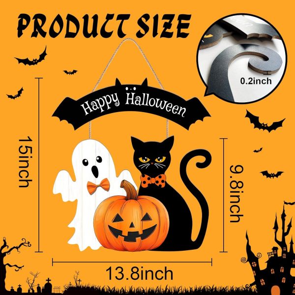 Halloween Decorations Wooden Hanging Welcome Sign for Front Door | Home Wall Decor,Cute Ghost,Black Cat,Pumpkin,Durable Fall Wreaths,for Horror Party,IdealGift