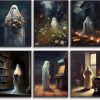CTZA137CT_1 6 Vintage Ghost Wall Art - Gothic Spooky Funny Home Decor - Dark Forest Cute Ghost Paintings - Halloween Pumpkin Lantern