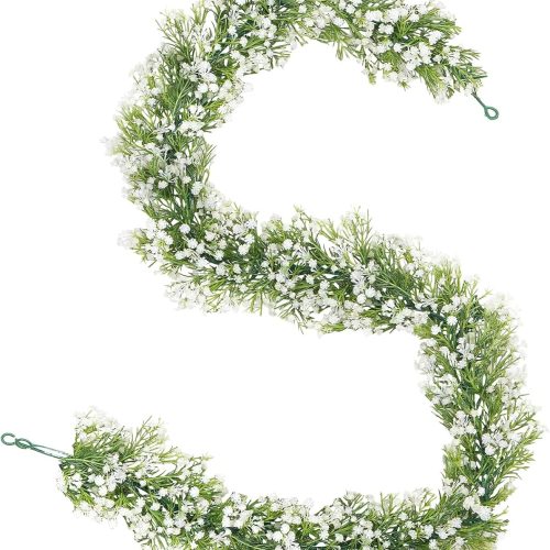 2 Pcs Babys Breath Artificial Flowers Vines Baby Breath Garland | 6 Ft Faux White Hanging Garland Real Touch Fake Babys Breath Gypsophila for Wedding Party Backdrop Wall Home Decor