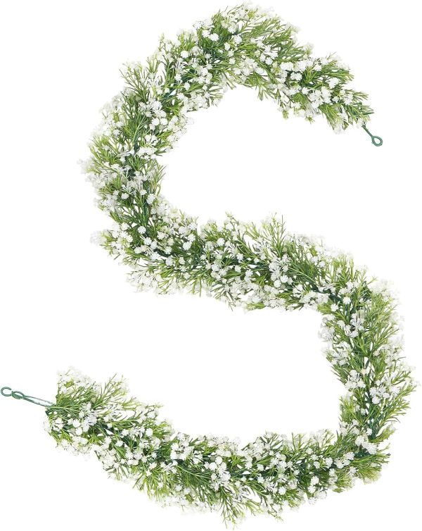 2 Pcs Babys Breath Artificial Flowers Vines Baby Breath Garland | 6 Ft Faux White Hanging Garland Real Touch Fake Babys Breath Gypsophila for Wedding Party Backdrop Wall Home Decor