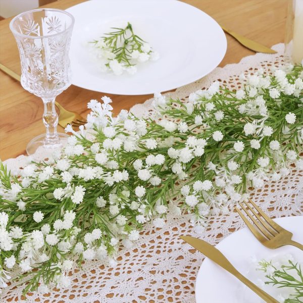2 Pcs Babys Breath Artificial Flowers Vines Baby Breath Garland | 6 Ft Faux White Hanging Garland Real Touch Fake Babys Breath Gypsophila for Wedding Party Backdrop Wall Home Decor