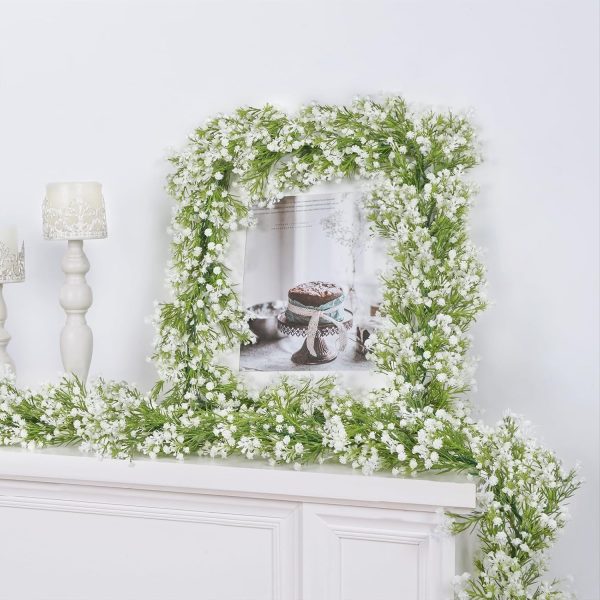 2 Pcs Babys Breath Artificial Flowers Vines Baby Breath Garland | 6 Ft Faux White Hanging Garland Real Touch Fake Babys Breath Gypsophila for Wedding Party Backdrop Wall Home Decor