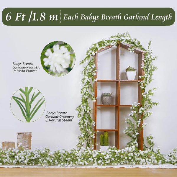 2 Pcs Babys Breath Artificial Flowers Vines Baby Breath Garland | 6 Ft Faux White Hanging Garland Real Touch Fake Babys Breath Gypsophila for Wedding Party Backdrop Wall Home Decor
