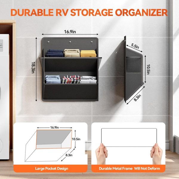 WF0002MAX_2 2 Pack RV Shoe Storage with Sticky Adhesive Tape, Over the Door Shoe Rack, Wall Hanging Shoe Organizer with Large Deep Pockets for Camper, Narrow Space Saving Closet Organizers Black
