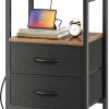 Huuger Nightstand with Charging Station, Side Table with Fabric Drawers