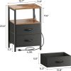 Huuger Nightstand with Charging Station, Side Table with Fabric Drawers