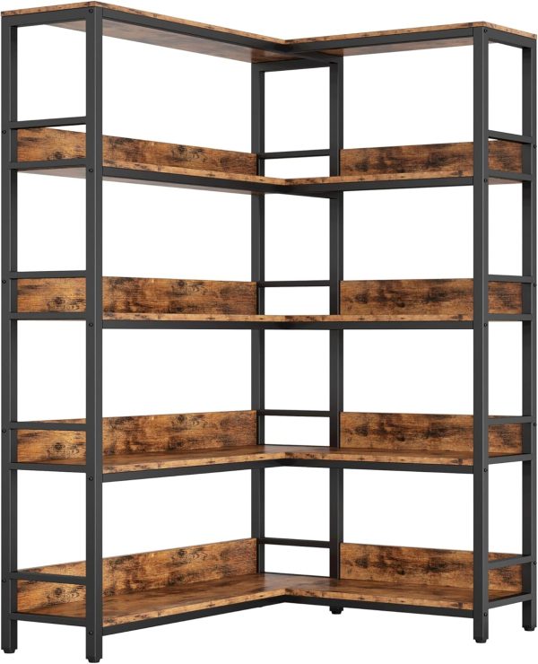 WF0245MAX_1 IRONCK Corner Shelf 5 Tiers 70LB Capacity L-Shaped Bookshelf
