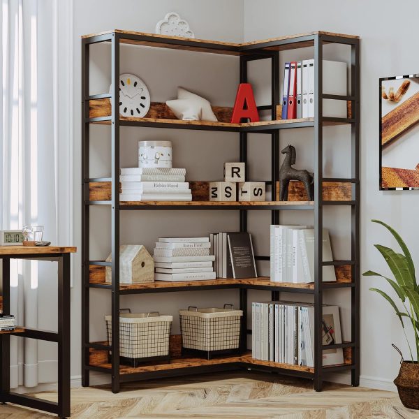 WF0245MAX_2 IRONCK Corner Shelf 5 Tiers 70LB Capacity L-Shaped Bookshelf