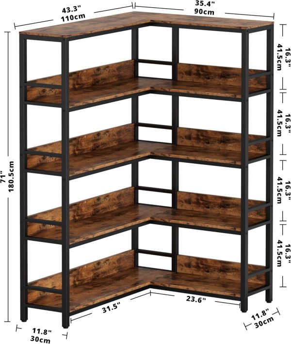 WF0245MAX_3 IRONCK Corner Shelf 5 Tiers 70LB Capacity L-Shaped Bookshelf