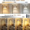 Arc Floor Lamp for Living Room with 3 Color Temperatures, Farmhouse Floor Lamps with Remote & Dimmable Bulb, Boho Standing Lamp with Rattan & Fabric Shades, Adjustable Tall Lamp for Bedroom, Office