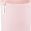 XUANGUO Cotton Rope Laundry Basket Hamper for Girls Kids Baby Nursery Pink | Large Nursery Hamper Bin and Woven Storage Basket for Living Room Girls Room Boho Tall Rope Baskets for Blankets Toys