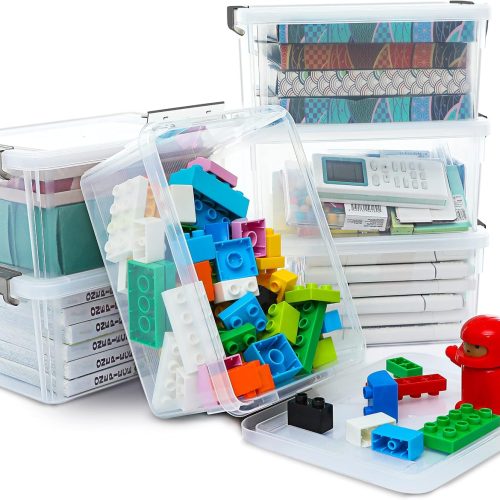 Small Storage Bins with Lids 3.2 QT Plastic Storage Containers for Organizing Stackable Clear Storage Boxes,Clear White(6 Packs)