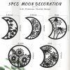 Jetec 5 Pcs Moon Phases Wall Art Decor, Wooden, Black, 10.6 Inch, Flower | Boho Lunar Aesthetic Wall Pediments Hanging with Flower Cutout, Bedroom Living Room Dorm Spiritual Decor for Apartment