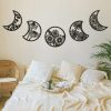 Jetec 5 Pcs Moon Phases Wall Art Decor, Wooden, Black, 10.6 Inch, Flower | Boho Lunar Aesthetic Wall Pediments Hanging with Flower Cutout, Bedroom Living Room Dorm Spiritual Decor for Apartment