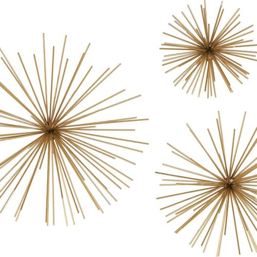 Deco 79 Metal Starburst Long Spike Wall Decor, Set of 3, 6", 9", 12"W, Gold