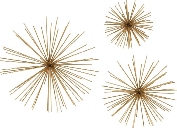 Deco 79 Metal Starburst Long Spike Wall Decor, Set of 3, 6", 9", 12"W, Gold