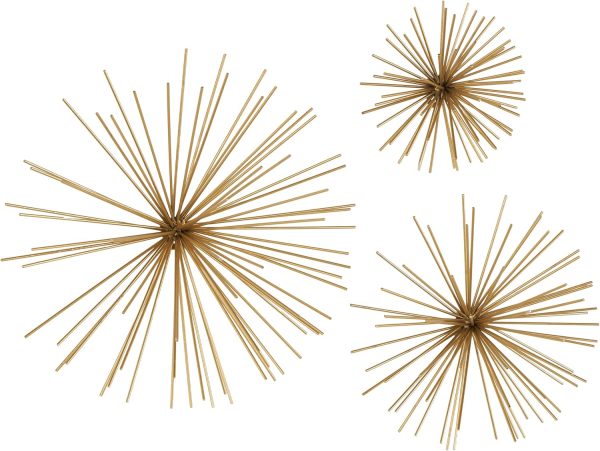 Deco 79 Metal Starburst Long Spike Wall Decor, Set of 3, 6", 9", 12"W, Gold