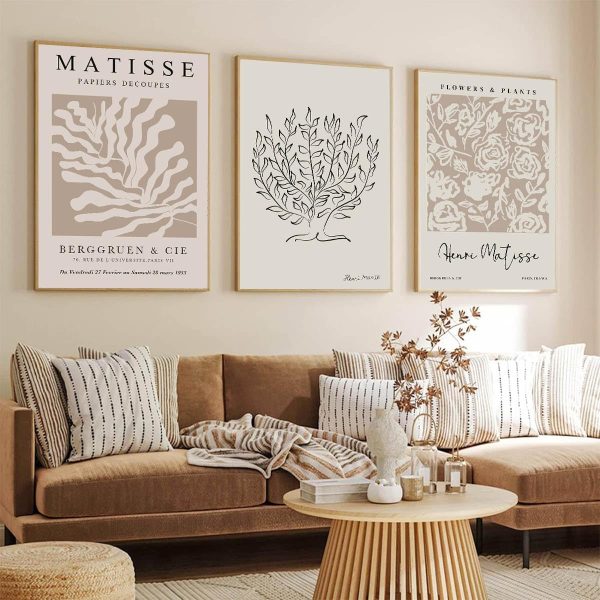 WF0751MAX_1 Beige Matisse Wall Art Matisse Abstract Aesthetic Matisse Poster Henri Matisse Wall Art Prints Boho Matisse Posters Neutral Matisse Prints Minimalist Matisse Wall Art Room Decor 16x24inx3pcs No Frame