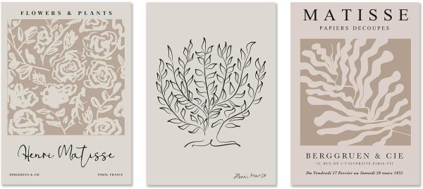 WF0751MAX_2 Beige Matisse Wall Art Matisse Abstract Aesthetic Matisse Poster Henri Matisse Wall Art Prints Boho Matisse Posters Neutral Matisse Prints Minimalist Matisse Wall Art Room Decor 16x24inx3pcs No Frame