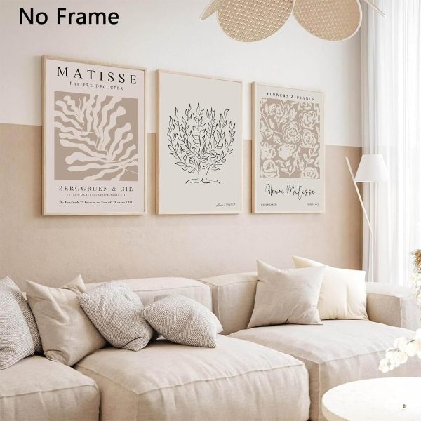 WF0751MAX_3 Beige Matisse Wall Art Matisse Abstract Aesthetic Matisse Poster Henri Matisse Wall Art Prints Boho Matisse Posters Neutral Matisse Prints Minimalist Matisse Wall Art Room Decor 16x24inx3pcs No Frame