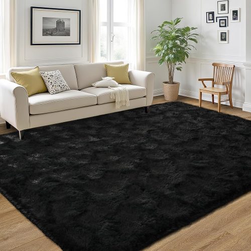 WF0756MAX_1 LOCHAS Area Rugs Fluffy Living Room Carpets for Kids Bedroom 4x5.3, Black | Ultra Soft Indoor Modern Shaggy Rug for Dorm Nursery Boys Girls Home Decor