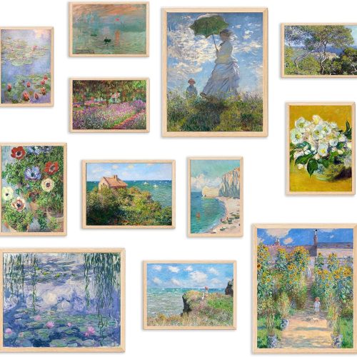 KBKBART Claude Monet Eclectic Wall Art, Monet Prints for Wall Decor, Eclectic Home Decor Canvas Impressionist Painting, Monet Water Lilies Exhibition Poster for Room Aesthetic, Classic Monet Gallery Art Prints Maximalist Decor - UNFRAMED