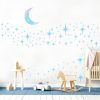 Retro Star Moon Wall Decals Sparkle Art Stickers Mid Century Modern Decor | Blue star and moon decor, peel and stick, removable vinyl art murals wallpaper, for ceiling baby boy girl bedroom living room