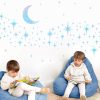 Retro Star Moon Wall Decals Sparkle Art Stickers Mid Century Modern Decor | Blue star and moon decor, peel and stick, removable vinyl art murals wallpaper, for ceiling baby boy girl bedroom living room