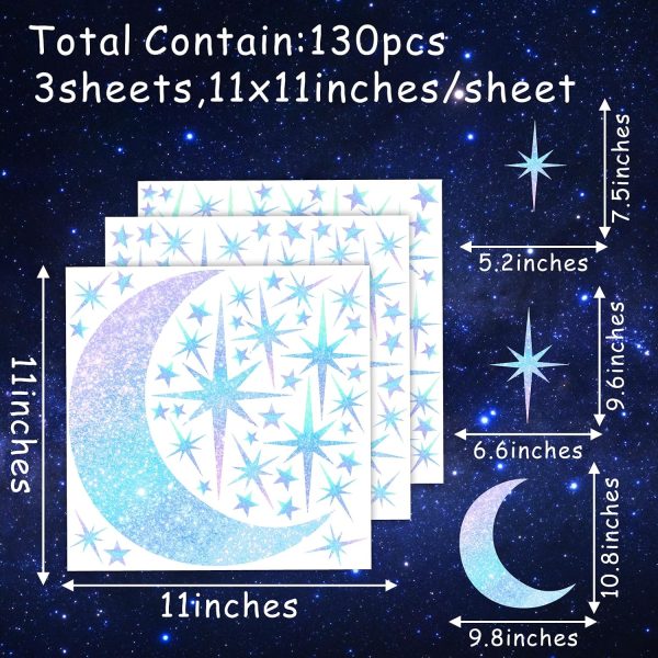 Retro Star Moon Wall Decals Sparkle Art Stickers Mid Century Modern Decor | Blue star and moon decor, peel and stick, removable vinyl art murals wallpaper, for ceiling baby boy girl bedroom living room