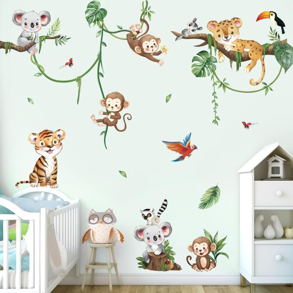 decalmile Jungle Animal Tree Branch Safari Animal Wall Decals Stickers