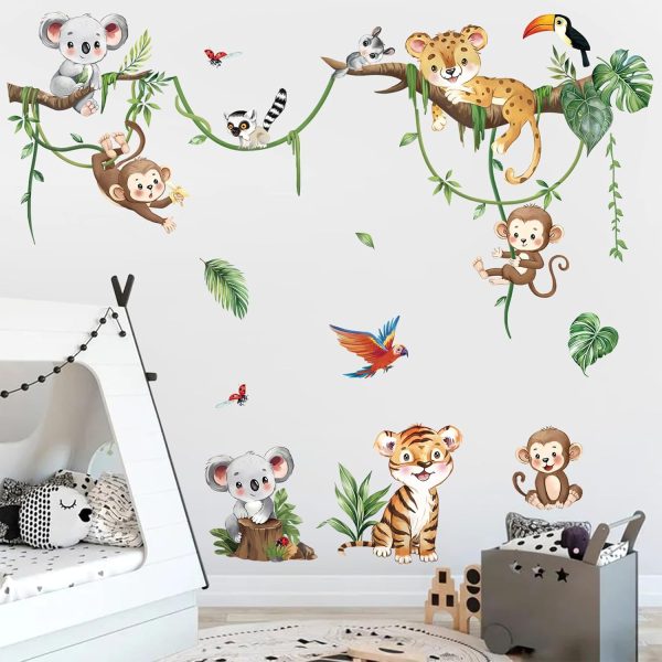 decalmile Jungle Animal Tree Branch Safari Animal Wall Decals Stickers