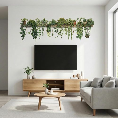 Green Plant Wall Stickers Vinyl Wall Decals Removable Wall Clings Peel and Stick Wall Mural for Bedroom Living Room Office (Large)