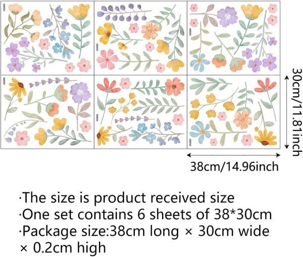 Boho Watercolor Flower Wall Decals - Removable Wildflower Art for Girls Bedroom, Nursery, Kids Room - DIY Cute Vinyl Murals Decorations
