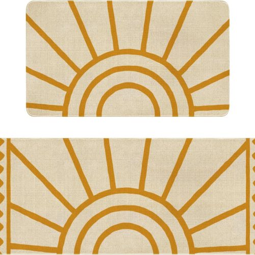 Boho Kitchen Mat Set of 2,Modern Farmhouse Sun Kitchen Rugs and Mats Non Skid Washable,Bohemia Runner Rugs with Rubber Backing for Kitchen Decor Accessories (17"x47"+17"x30")