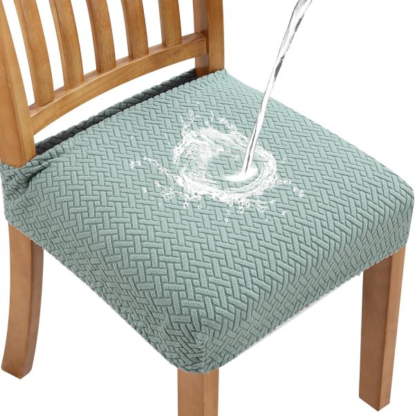 Fuloon Stretch Waterproof Chair Seat Covers 6 PCS, Removable Washable Dining Room Chair Covers Anti-Dust Seat Cushion Slipcovers for Bedroom, Kitchen, Hotel, Banquet (I-Sage Green, 6)